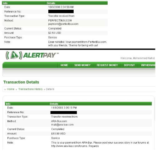 First payment from PerfectBux and ARA-BUX - These are my first payment from PerfectBux and ARA-BUX. In PerfectBux, I got payed in last month in about 24 hours and the amount was $2.5. In ARA-BUX, I got payed yesterday, waiting for about a month and the amount was $10. 