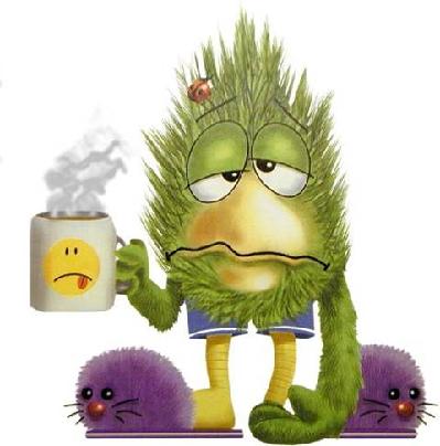 what everyone looks like in the morning pre-coffee - a green bird with a coffee cup in his hand - clearly it&#039;s too early for him (or is it a her...who knows)