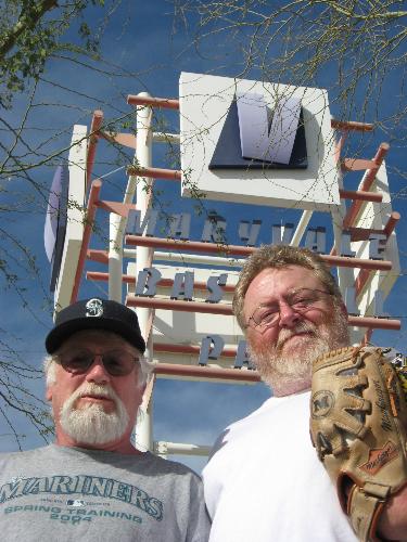 Bobby G and Mike at Maryvale - My partner for spring training every year in Arizona. This was taken at Maryvale the spring training complex for the Milwaukie Brewers. This is one of may favorite ball parks because they have more comfortable seats than most of the parks and they have brats and a place to smoke. I love the Sausage Race they have everygame and those fans from Wisconsin are real baseball fans