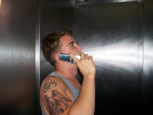 Me on the Phone - In the elevator at Smallwood Hall on Pearl Harbor (Hawaii)
