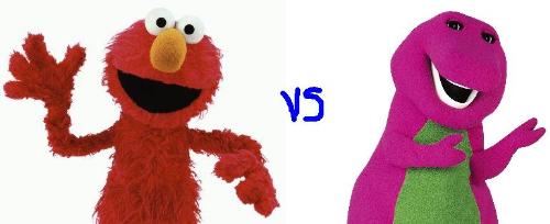 Elmo vs Barney - Who is your favorite kiddy character? Is it Barney? Or Elmo from Sesame Street?