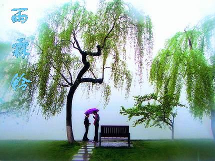 separation in the thin drizzle - a pair of lovers will separate in the drizzle,they are reluctant to part.