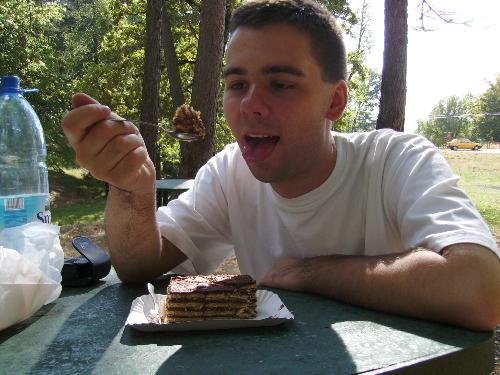 A very tastful cake - How can i resist eating it, right ? I just bought them from a cafeteria and i was with my girlfriend (she took the picture) in the woods enjoying them as you can see this summer.