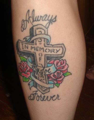 memorial tattoo - Again my best friend and I went to get tattoos together, it's a total bonding experience. My husband died suddenly in a car accident and I wanted to memorialize him. I always called him MY JOE, you can see more about him and me at www.jenboops.com . This was huge and took forever, lots of pain of course, but it's so beautiful and so worth it, I get compliments on it all the time. Love you Joe!!!