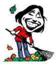 time out from raking! - woman raking and grinning