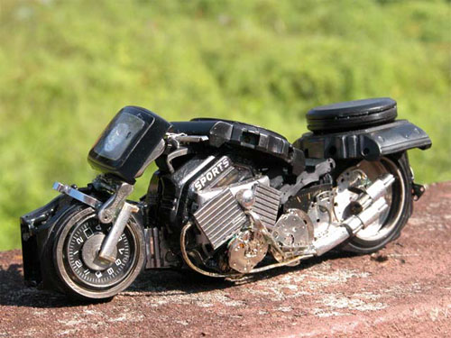 Wrist Watch  - This Is A Miniature Of A Bike Made Completely From Parts Of A Wrist Watch..
