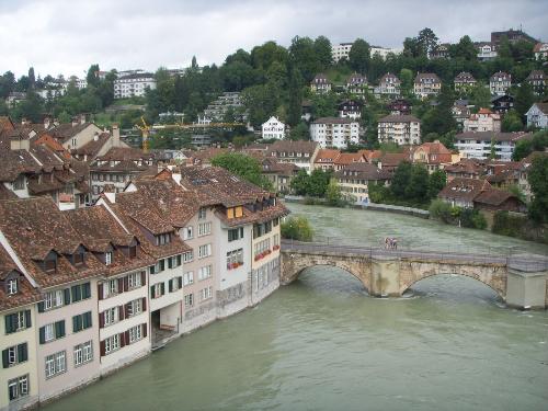 aar river - the coat of the river with the city of Bern at its back drop.