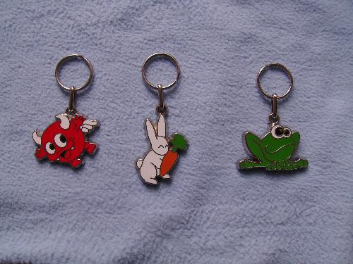 3 of 4 key rings from prizee set - I hope i will get the last one soon as i am yet to find time to wait for it. I am missing the fish, i already have the frog, devil - angel and the rabbit as you can see in the picture.