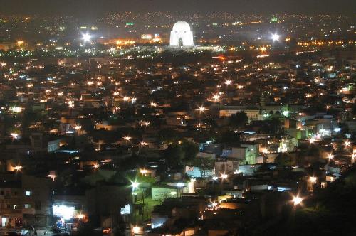 Sparkling Karachi - The city of Lights KARACHI blooming in Night with the tomb of founder of PAKISTAN in centre.