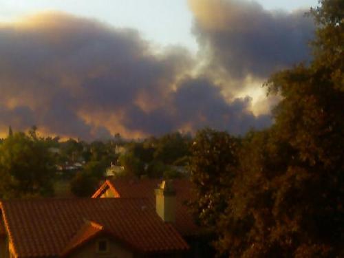 From My Neice's Apartment Deck - This is a picture that my neice took of the last California fire and it was taken from her apartment deck! She and her husband are stationed at Camp Pendleton, where the last fire took place, not on base though, but still a fire is a fire. Thank God they were able to contain it before it got to her.