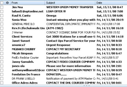 Spam email list - From yahoo inbox 15th Nov 2008