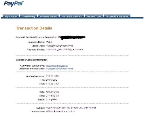 My payment from Mylot - Mylot paid me $10
