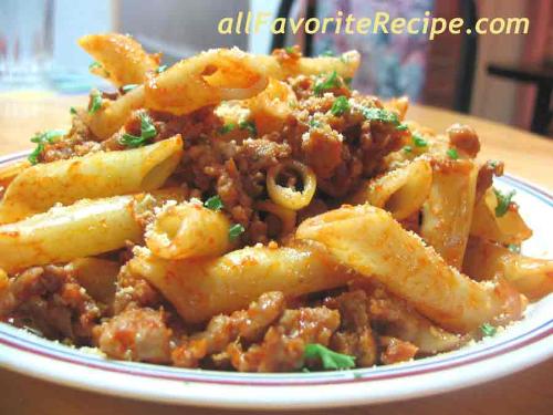 penne with tomato and sausage - my favorate pasta ever!! very delicious, very affordable, easy to make and surely your family would love it. give it a try!!