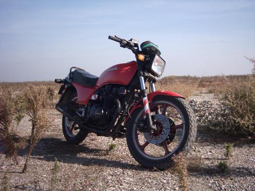 Kawasaki GPZ 400 model on field 3 - This is another side view of the Kawasaki my dad is preparing to sell really soon.
