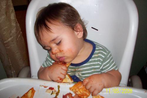 Tired Little Ones! - My little guy is One Years old and apparently he has a long day! We had pizza for dinner, and after just a few minutes he nodded off...and he was really ASLEEP...I cleaned him up and got him ready for bed, and he slept through it ALL! Ever had this happen with your little ones?