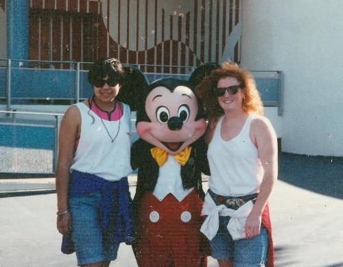 Me, Mickey and my college roommate - I'd share my roommate's name, but I don't know if she'd want me to or not. So, I'm not going to. This was taken around 1990.