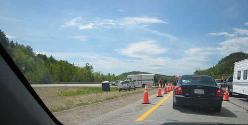 DHS checkpoint - This is a DHS checkpoint in lincoln NH, 75 miles from the border. the entire state oh NH falls in to what is now known as a 'constitution free zone' meaning, one can be stopped randomly with out cause by DHS.