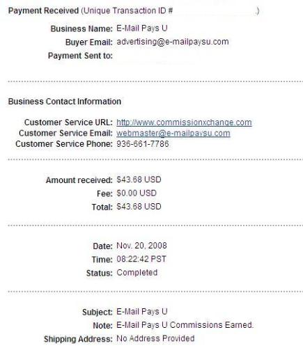 Payout proof for E-MailPaysU - payout #3 - This is the third payout I've received from E-MailPaysU. I was very pleased to find the money in my Paypal account this morning as I had submitted the payout request barely a week ago.