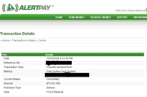 My first payment from the free online cash system. - As I've said before, I generated this commission with the system they have in place in a little over 60 days of marketing and advertising.