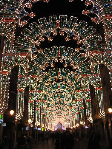 Iluminated street in Fallas (Valencia) - Iluminated street during the feast called Fallas, in Valencia.