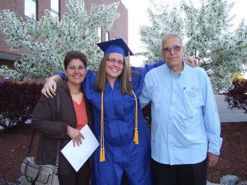 Nicole's graduation - This is my niece, Nicole when she graduated from the University of Buffalo Last year. She is withher parents, my brother and sister in law. She is now attending University of Michigan.