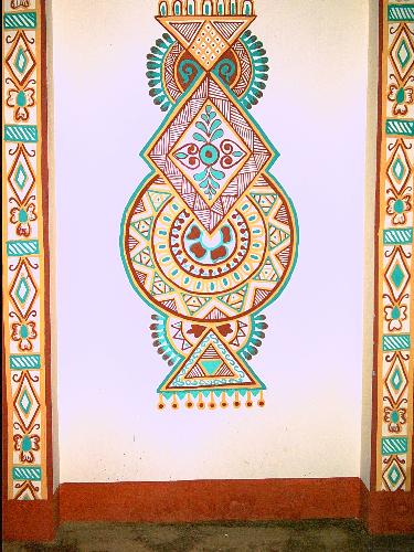 Indian Motif - Photo taken in Jaipur.An interesting Rangoli motif on the wall.