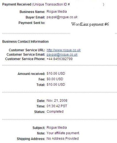 My 6th payout from WordLinx - Here's the payout proof for my 6th payout from WordLinx. They have always paid me within 24 hours of requesting payout. I just love those paypal payouts!