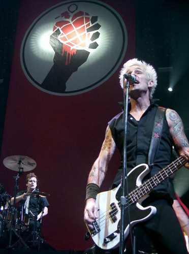 Mike Dirnt of Greenday - A snapshot of Mike Dirnt, the bassist of the band Greenday on one of their American Idiot concerts.