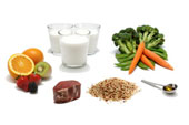 Pyramid - Food from all 6 food group representing food pyramid