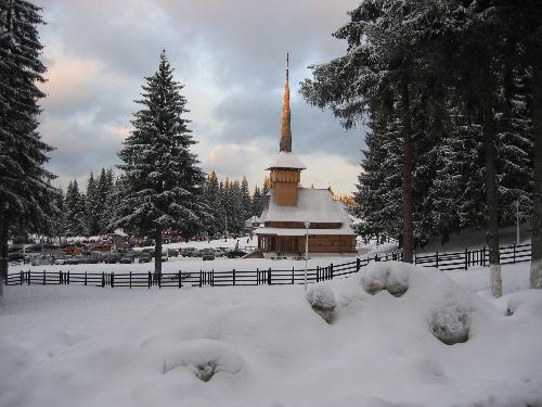 Wodden Orthodox Church - Maramures Architecture (N - A vernacular expression of the cultural landscape of this mounateous area of Transylvania, Romania. The Church from the picture is located in Poiana Brasov, Brasov county, the most popular Romanian sky resort.