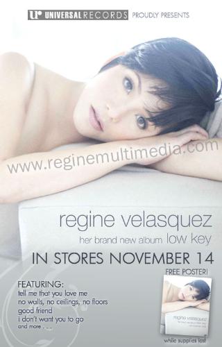 Regine's Low Key Album - a poster of her album...Gold in 1 week!!!