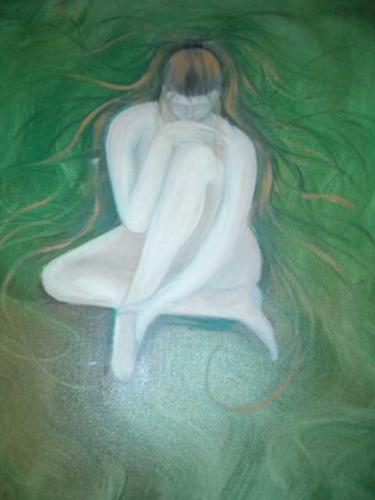 Woman In Green - Painted in 1999. Acrylic on canvas. By Pauline Esposito