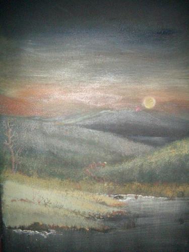 Black Landscape - Painted in 1999. Oil, Acrylic, oil pastel, pastel and pencil on canvas. By Pauline Esposito