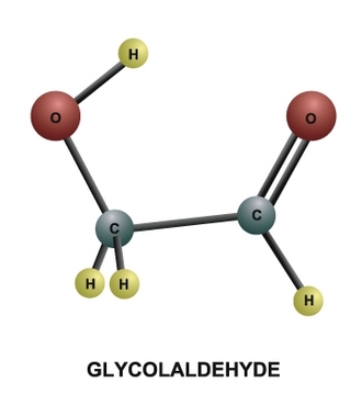 Glycolaldehyde - sugar molecule - A photo of glycolaldehyde - the sugar molecule which science claimed as a link to the origin of life. Molecule - in chemistry, the smallest particle of a specific element or compound that retains the chemical properties of that element or compound. Glycolaldehyde - the smallest possible molecule that contains both an aldehyde group and a hydroxyl group.