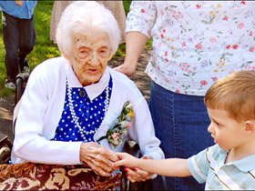 Edna Parker - World's Oldest Person - A snapshot of Edna Parker which was recently claimed as the world's oldest person. She died at the age of 115 at a nursing home in Shelbyville. Old - af a living being, having lived for relatively many years.
