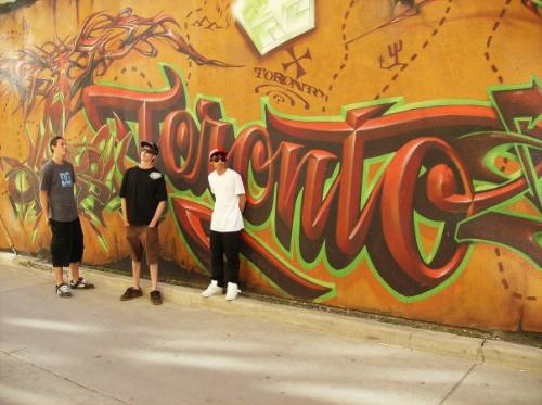graffiti in toronto - pic of my son and his friends in front of some graffiti in toronto