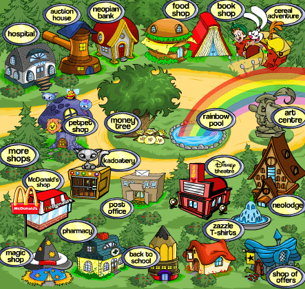Neopets - The main shopping plaza in Neopets.com in which you can purchase food and accessories for your digital pet.