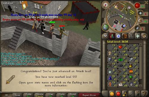 Me getting 99 Attack on Runescape - A screenshot of me getting 99 attack on runescape