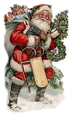 santa in a red suit holding a glass and a bag of  - santa, in a red suit holding a glass and a bag of toys