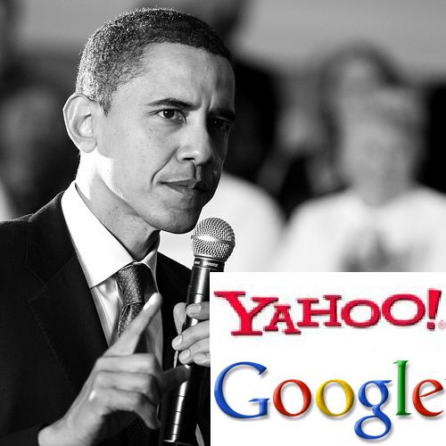 Barack Obama is the '08 top searched politician - A snapshot of Barack Obama along with the Yahoo and Google logo. President Obama is the top searched politician for 2008.