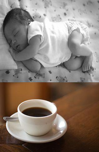 Nap and Coffee - A photo of a baby taking a nap and a cup of coffee. Which one is a great energy booster?
