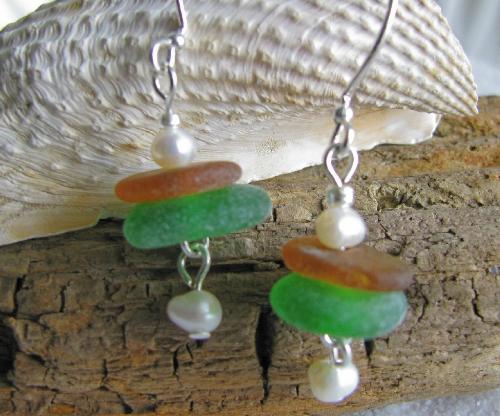 Green & Brown Sea Glass Earrings - This mini-stack is in my other shop, 1000 Markets.
