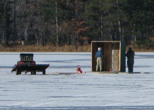Winter Shot  - This is the same photo but I cropped it down to only the Ice fishing shack. This is what you can do with a good camera and large MP.
