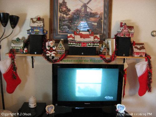 Ready for the Holiday - No mantle, but the shelf works just fine.