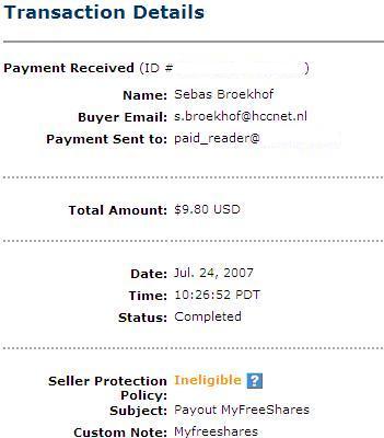 MyFreeShares payout #1 - This was my first payout from MyFreeShares. It does take time to build to the $10 minimum but they really do pay.