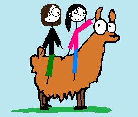 Masha, Kiana and Jeff - This is one of the trademark pictures of the webcomic Zezlol, created by Masha (myself) and Kiana.  It includes Masha (left with brown hair), Kiana (right), and Jeff (the llama). xD