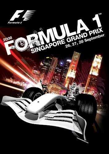 Formula 1 - Singapore 2008 - An advertisement for the Singapore race of 2008 for Formula 1 - the final race was held on the 28th of September at the Marina Bay Street Circuit. This is a milestone in Formula 1 history because it was the first night race ever held.  After a catastrauphic mistake by Ferrari while Felipe Massa was pitting, the 2009 Singapore race was won by Fernando Alonso driving for Renault, followed by Nico Rosberg and Lewis Hamilton.