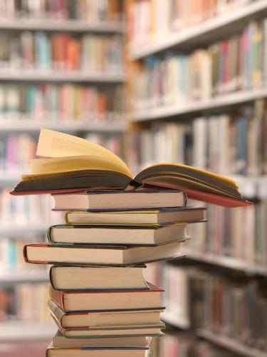 Stack of Books - A stack of books in a library.