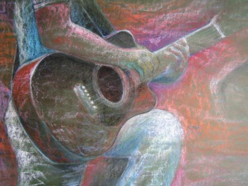 Guitar man - This is a painting of my husband of himself and his beloved guitar.
