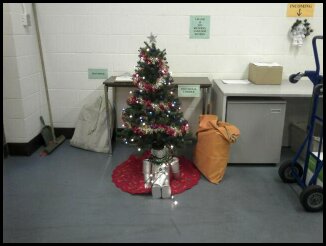 Tree with 'Tinman' - Here's the tree! with the Tinman as Drunken Uncle under the tree, and his little bottle of Vodka!